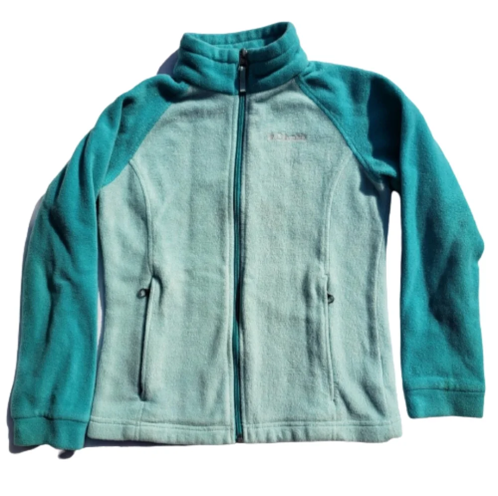 Fleece Jacket Zippered POCKETS Aqua Teal Spring Sz M COLUMBIA 2 Tone - Picture 1 of 13